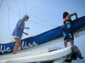 1 Daniela and Nona pack in the sails at Kuah, Langkawi