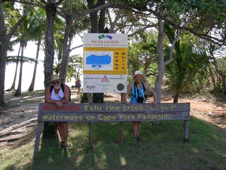 Gunter and Lois at Croc Warning sign