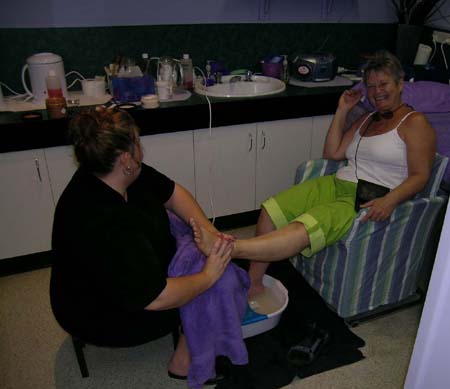 Spoiled crew gets pedicure!