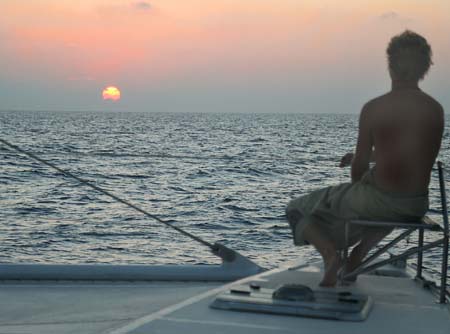 02 Chris silhoutted at dusk, Passage to Maldives