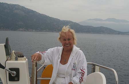 25 Lois at helm approaching Marmaris, Turkey